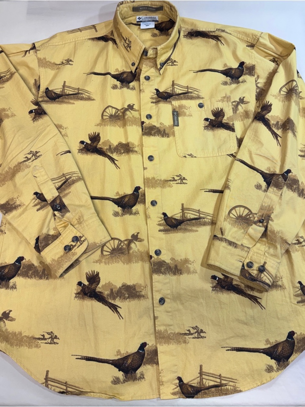 Columbia River Lodge Pheasant Hunting Shirt Mens L Tan Long Sleeve EUC